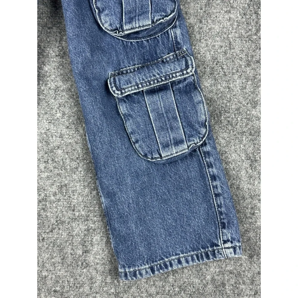 Zara Kids Blue Denim Multi-Pocket Cargo Jeans Size 6 Streetwear Y2K